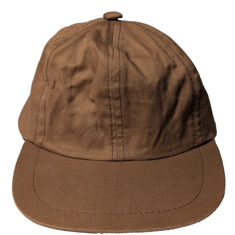 Vintage Brooks Brothers Hat Brown Leather Strap Off White Fleece Flat Brim NWOT